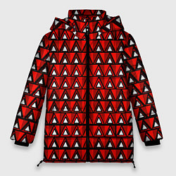 Куртка зимняя женская Узор из треугольников с чёрной обводкой красный, цвет: 3D-светло-серый