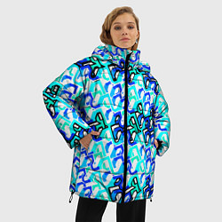 Куртка зимняя женская Синий узор и бело-чёрная обводка, цвет: 3D-светло-серый — фото 2