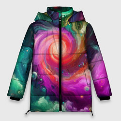 Куртка зимняя женская Космическая неоновая фантазия - нейросеть, цвет: 3D-светло-серый