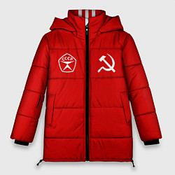 Куртка зимняя женская СССР гост три полоски на красном фоне, цвет: 3D-черный