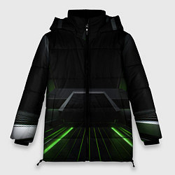Куртка зимняя женская Футуристическая абстракция с зеленым неоновым свет, цвет: 3D-черный