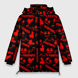 Куртка зимняя женская Fortnite pattern logo marshmello, цвет: 3D-черный