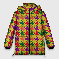 Куртка зимняя женская Цветные гусиные лапки принт, цвет: 3D-черный
