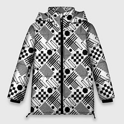 Куртка зимняя женская Современный черно белый геометрический узор, цвет: 3D-красный