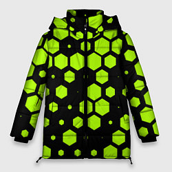 Куртка зимняя женская Зеленые соты киберпанк, цвет: 3D-черный