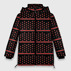 Куртка зимняя женская Красные круги и полосы, цвет: 3D-черный