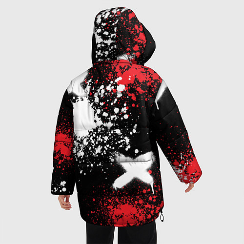 Женская зимняя куртка Логотип Порше на фоне граффити и брызг красок / 3D-Черный – фото 4