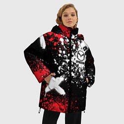 Куртка зимняя женская Мазда на фоне граффити и брызг красок, цвет: 3D-черный — фото 2