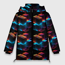 Куртка зимняя женская Разноцветные неоновые кубы, цвет: 3D-черный