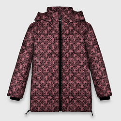 Куртка зимняя женская Паттерн стилизованные цветы чёрно-розовый, цвет: 3D-черный