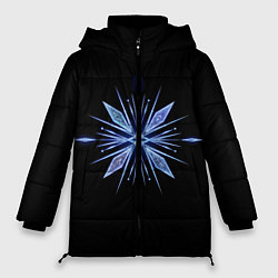 Женская зимняя куртка Голубая снежинка на черном фоне