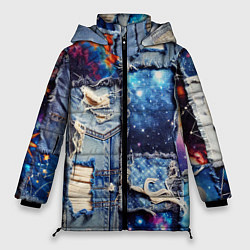 Куртка зимняя женская Звездный небосвод - пэчворк, цвет: 3D-черный