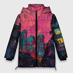 Женская зимняя куртка Абстрактный город в неоновых цветах