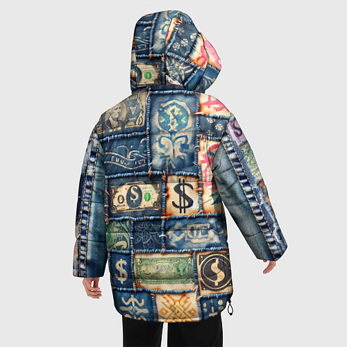 Женская зимняя куртка Баксы на дениме пэчворк / 3D-Светло-серый – фото 4