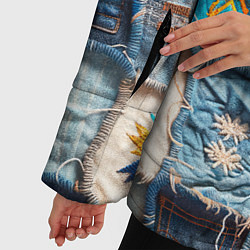 Куртка зимняя женская Пэчворк джинсы в Казахстане, цвет: 3D-красный — фото 2