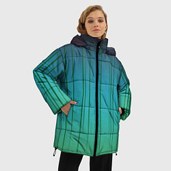 Куртка зимняя женская Хаотичные зеленые линии, цвет: 3D-черный — фото 2