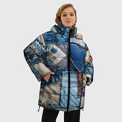 Куртка зимняя женская Джинсовый пэчворк - нейросеть, цвет: 3D-красный — фото 2