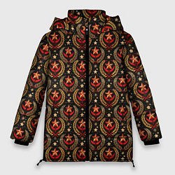 Куртка зимняя женская Паттерн СССР черный фон, цвет: 3D-красный