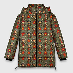 Куртка зимняя женская 9 мая солдаты паттерн, цвет: 3D-светло-серый