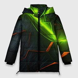Куртка зимняя женская Green neon abstract geometry, цвет: 3D-черный
