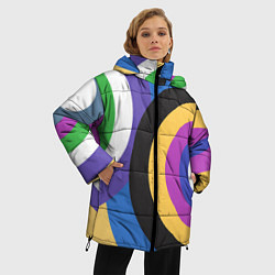 Куртка зимняя женская Разноцветные круги, абстракция, цвет: 3D-красный — фото 2