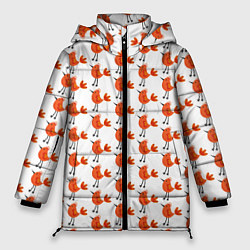 Куртка зимняя женская Миленькие рыжие птички, цвет: 3D-светло-серый
