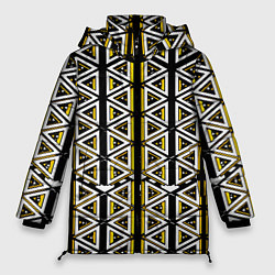 Куртка зимняя женская Жёлто-белые треугольники на чёрном фоне, цвет: 3D-светло-серый
