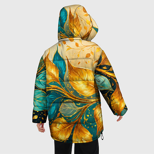 Женская зимняя куртка Листья абстрактные золото и бирюза / 3D-Черный – фото 4