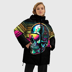 Куртка зимняя женская Cyber skull - ai art fantasy, цвет: 3D-черный — фото 2