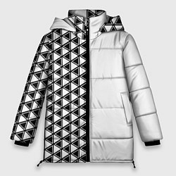 Куртка зимняя женская Чёрные треугольники на белом фоне, цвет: 3D-черный