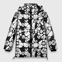 Куртка зимняя женская Абстрактный узор из кругов и овалов, цвет: 3D-черный
