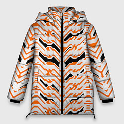Куртка зимняя женская Агрессивный бело-оранжевый паттерн, цвет: 3D-черный