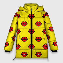 Куртка зимняя женская Яркий паттерн с губами, цвет: 3D-светло-серый