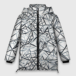 Куртка зимняя женская Чёрные хаотичные линии на белом фоне, цвет: 3D-светло-серый