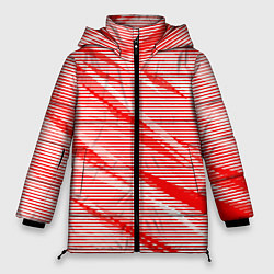 Куртка зимняя женская Полосатый красно-белый, цвет: 3D-красный