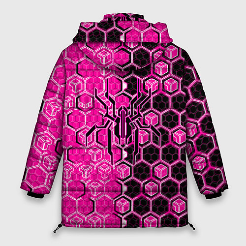 Женская зимняя куртка Техно-киберпанк шестиугольники розовый и чёрный с / 3D-Красный – фото 2