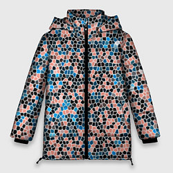 Куртка зимняя женская Паттерн мозаика бирюзово-розовый, цвет: 3D-черный