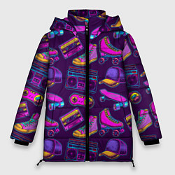 Куртка зимняя женская Ретро 80 атрибутика, цвет: 3D-черный