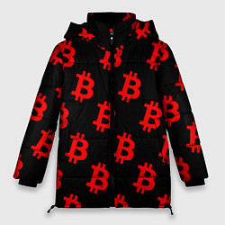 Куртка зимняя женская Bitcoin red logo money, цвет: 3D-черный