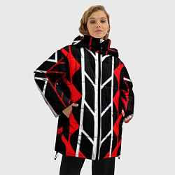 Куртка зимняя женская White and red lines on a black background, цвет: 3D-красный — фото 2