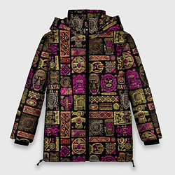 Куртка зимняя женская Африка - этнический орнамент, цвет: 3D-черный