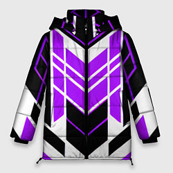 Куртка зимняя женская Purple and black stripes on a white background, цвет: 3D-красный