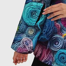 Куртка зимняя женская Вязаные цветы - пэчворк, цвет: 3D-черный — фото 2