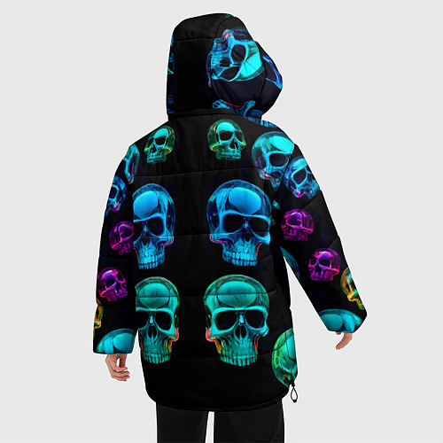 Женская зимняя куртка Neon skulls - ai art pattern / 3D-Красный – фото 4