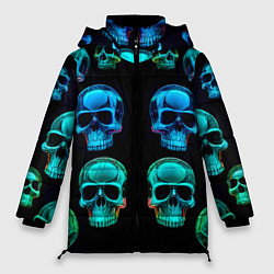 Женская зимняя куртка Neon skulls - ai art pattern