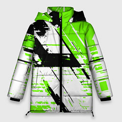 Женская зимняя куртка Diagonal black and green stripes on a white backgr