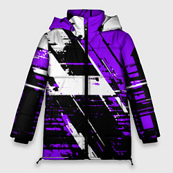 Женская зимняя куртка Diagonal black and white stripes on a purple backg