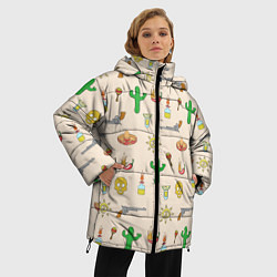 Куртка зимняя женская Мексиканский коллаж, цвет: 3D-черный — фото 2