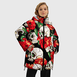 Куртка зимняя женская Черепки и розы, цвет: 3D-черный — фото 2