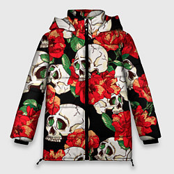 Куртка зимняя женская Черепки и розы, цвет: 3D-светло-серый